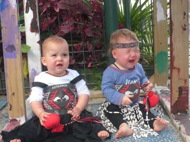 Eva Rose Aroha and Vincent Frederick Lennon at day care dressed up for Māori day.