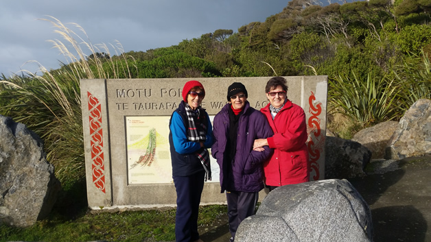 From left, Lavinia, Carol and Dawn – three sisters on Motupohue, Bluff.
