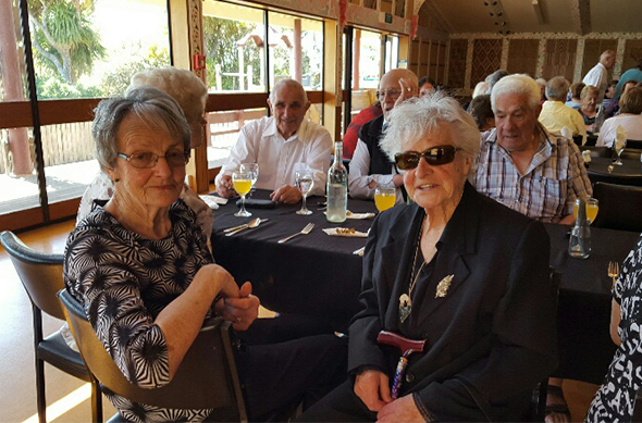 Judy Ryan, Margaret Bragg and other kaumātua at the Christmas lunch.