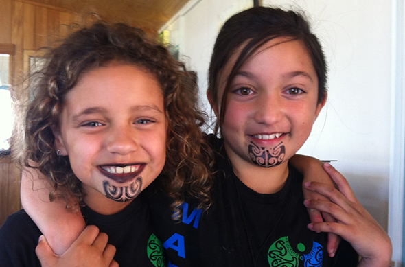 Māhaki girls, Charlotte Jamieson and Rohatai Fernandez are proud of their painted tā moko.