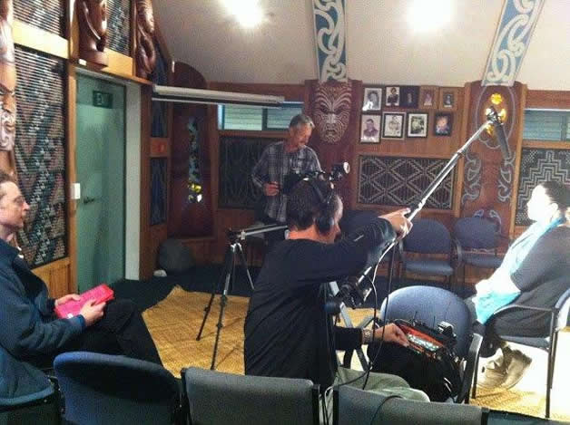 Our Tumuaki, Susan Wallace inside Kaipō being interviewed for the documentary. 