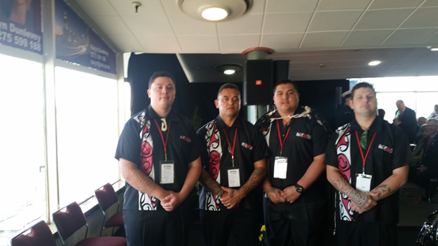 Our kaihaka group for Prince Harry’s welcome, from left, Jessie, Joe, Chris, and Tipene  Clarke.