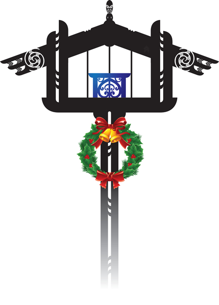 Pātaka with Christmas wreath.