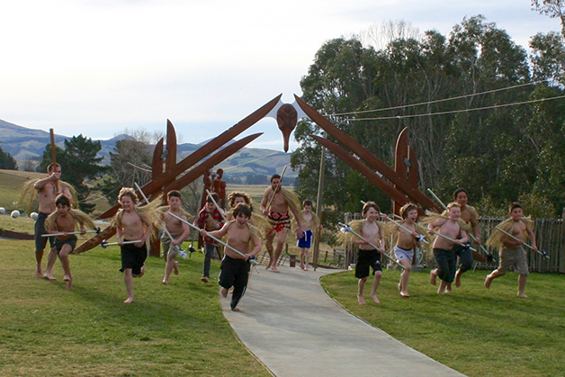 Tamariki in the early stages of their performance at the taiaha wānaka. 