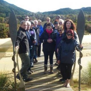 The group visiting the Onetahuti Bridge.